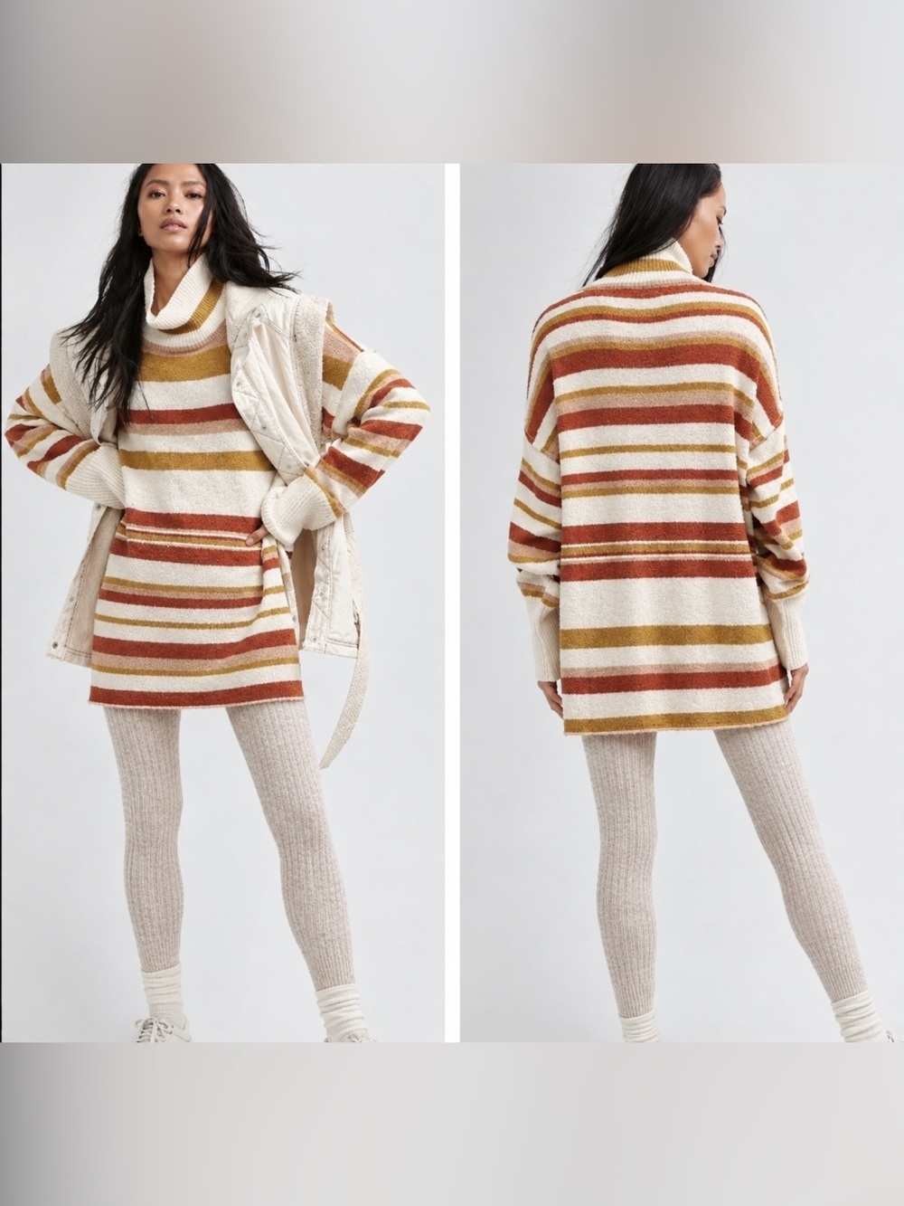FP Beach striped raw hem turtleneck sweater XS will fit up to L